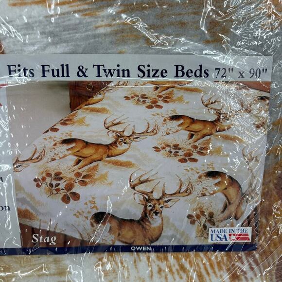 Vintage Owen Blanket Stag Full Twin Size Deer Buck Print 72 x 90 New Sealed USA - Picture 2 of 6
